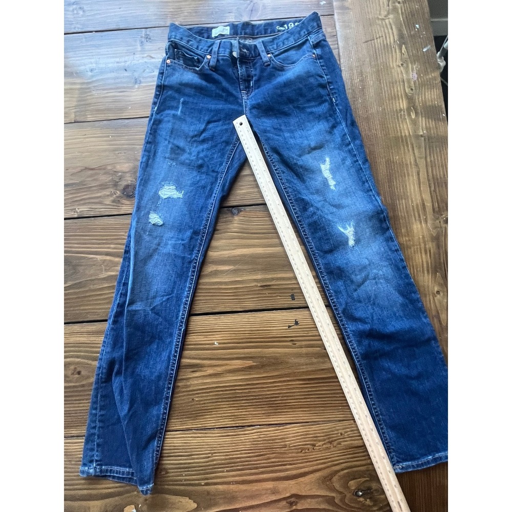 Gap 1969 Real Straight Jeans Womens 25p Medium Wash Distressed Denim Blue